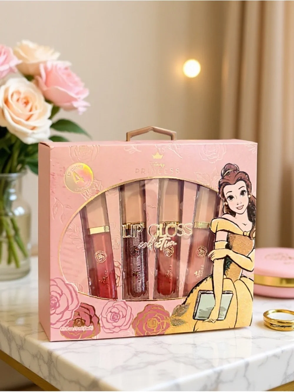 Disney Princess Belle 4-Pc Lip Gloss Set Pink Gift Box